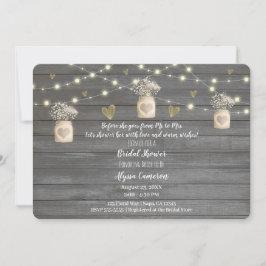 Rustikales graues Holzleuchten & Mason Jar Brautpa Einladung