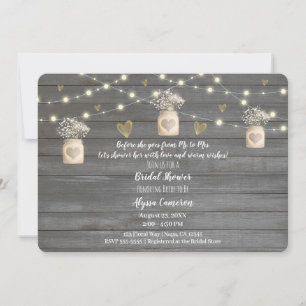 Rustikales graues Holzleuchten & Mason Jar Brautpa Einladung