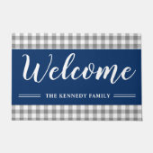 Rustikales graues Kariertes Familienname Navy Blue Fußmatte (Vorderseite)