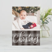 Rustikales, graues Kariertes Weihnachtsfest Foto Feiertagskarte (Stehend Vorderseite)