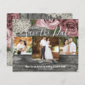 Rustikales graues, rosafarbenes Foto Save the Date (Vorne/Hinten)