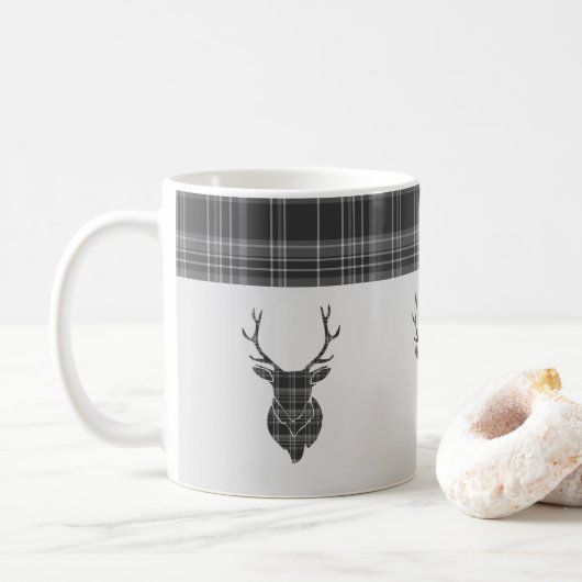 Rustikales graues Tartan Muster und Steg Head Antl Kaffeetasse (Mit Donut)