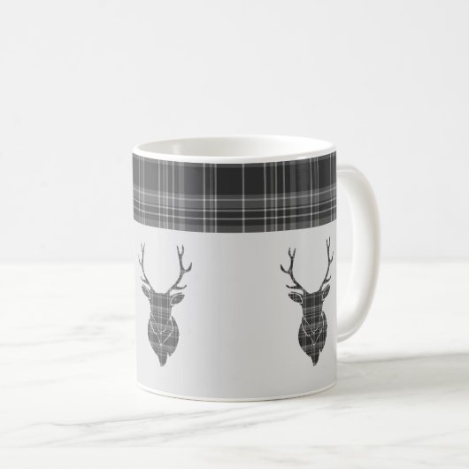 Rustikales graues Tartan Muster und Steg Head Antl Kaffeetasse (VorderseiteRechts)
