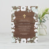 Rustikales graues und weißes Blumenholz | Taufe Einladung (Stehend Vorderseite)