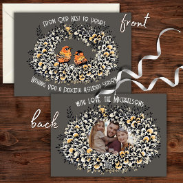 Rustikales Graues Vintag Style Bird Nest Family Fo Feiertagskarte