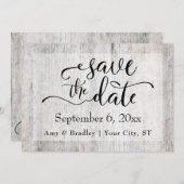 Rustikales graues Wetter-Holz Hochzeit speichern d Save The Date (Vorne/Hinten)