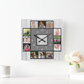 Rustikales Grauholz kreiert Ihre eigene 12-FotoCol Quadratische Wanduhr (Zuhause)