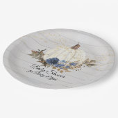 Rustikales Grauholz-Navy-Floral-Pumpkin-Kinderdusc Pappteller (Schrägansicht)