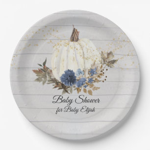 Rustikales Grauholz-Navy-Floral-Pumpkin-Kinderdusc Pappteller