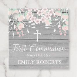 Rustikales Grauholz Rosa Blütenblüte erste Kommune Geschenkanhänger