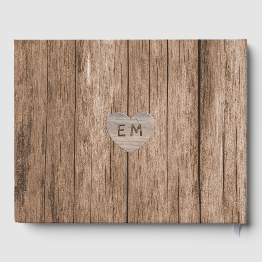 Rustikales, graviertes Herz Hochzeitsstichtum Brau Gästebuch (Rückseite)