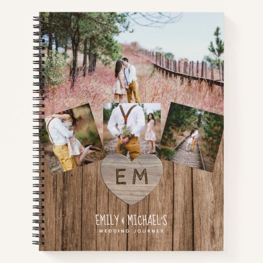 Rustikales, graviertes Herz Hochzeitsstichtum Brau Notizblock (Vorderseite)