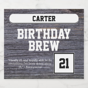 Rustikales Gray 21. Brew Happy Birthday Bierflaschenetikett
