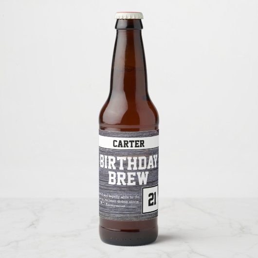Rustikales Gray 21. Brew Happy Birthday Bierflaschenetikett (Vorderseite)