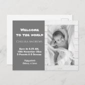 Rustikales Gray Baby Foto Geburtsankündigung Postk Postkarte (Vorne/Hinten)