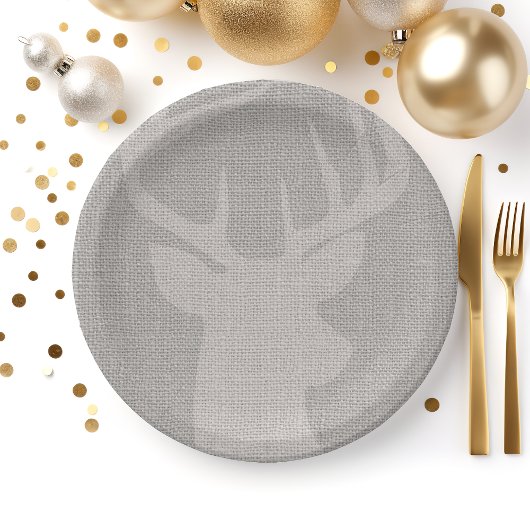 Rustikales Gray Burlap Deer Buck Pappteller