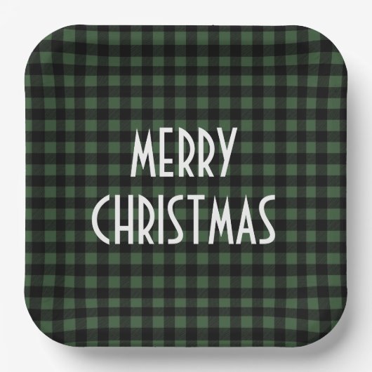 Rustikales Green & Black Buffalo Kariert Frohe Wei Pappteller (Vorderseite)