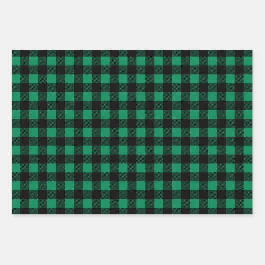 Rustikales Green Black Buffalo Kariert Frohe Weihn Geschenkpapier Set (Vorderseite)