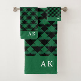 Rustikales Green Black Buffalo Karo Monogram Badhandtuch Set