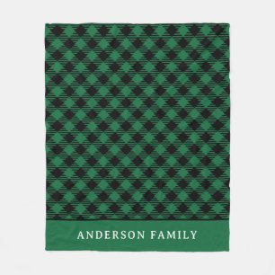 Rustikales Green Black Buffalo Karo Monogram Fleecedecke