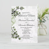 Rustikales Green Bouquet und Damask Probe Dinner Einladung (Stehend Vorderseite)