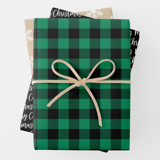 Rustikales Green Buffalo Kariert Frohe Weihnachten Geschenkpapier Set (Beispiel)