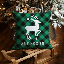 Rustikales Green Buffalo Kariert Rentier Monogramm Kissen