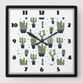Rustikales Green Cactus Wüstenmuster Quadratische Wanduhr (Vorderseite)