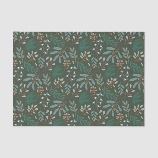 Rustikales Green Christmas Foliage Muster Seidenpapier (Vorderseite)