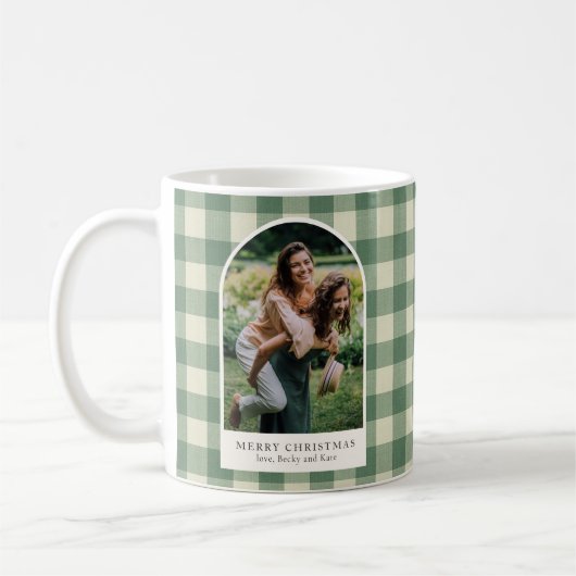 Rustikales Green Gingham Arch Foto Moderne Weihnac Kaffeetasse (Links)