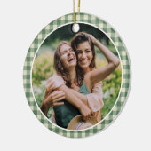 Rustikales Green Gingham Foto Moderne Weihnachten Keramik Ornament (Links)