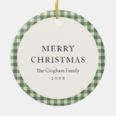 Rustikales Green Gingham Foto Moderne Weihnachten Keramik Ornament (Hinten)