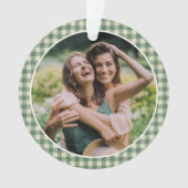 Rustikales Green Gingham Foto Moderne Weihnachten Ornament (Vorderseite)