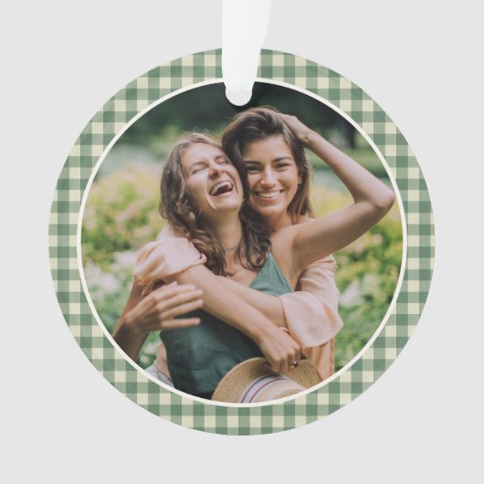 Rustikales Green Gingham Foto Moderne Weihnachten Ornament (Vorderseite)