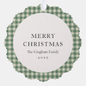 Rustikales Green Gingham Foto Moderne Weihnachten Ornament Karte (Rückseite)