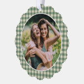 Rustikales Green Gingham Foto Moderne Weihnachten Ornament Karte (Links)