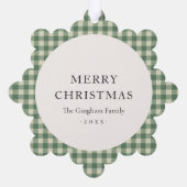 Rustikales Green Gingham Foto Moderne Weihnachten Ornament Karte (Rückseite)