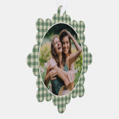 Rustikales Green Gingham Foto Moderne Weihnachten Ornament Karte (Rechts)