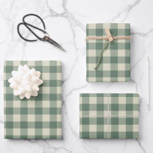 Rustikales Green Gingham Moderne Weihnachten Geschenkpapier Set (Vorderseite)