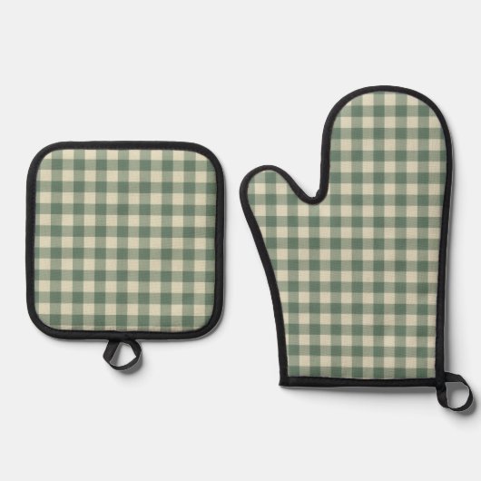 Rustikales Green Gingham Moderne Weihnachten Ofenhandschuh & Topflappen-Set (Vorderseite)