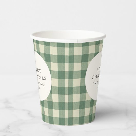 Rustikales Green Gingham Moderne Weihnachten Pappbecher (Rechts)
