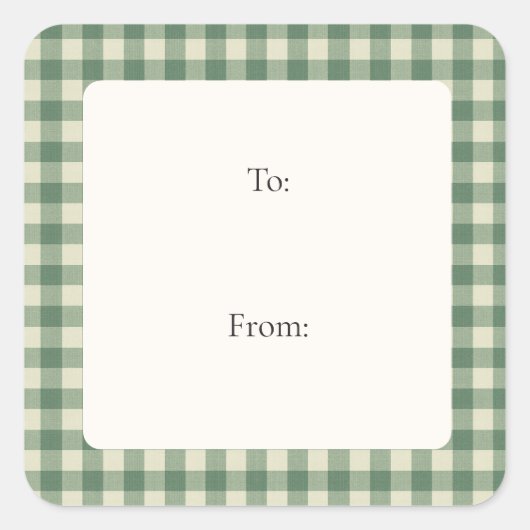 Rustikales Green Gingham Moderne Weihnachten Quadratischer Aufkleber (Vorderseite)