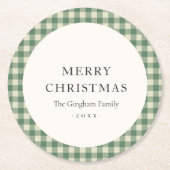 Rustikales Green Gingham Moderne Weihnachten Runder Pappuntersetzer (Vorderseite)