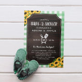 Rustikales Green Gingham Sunflowers Baby-Q Dusche Einladung