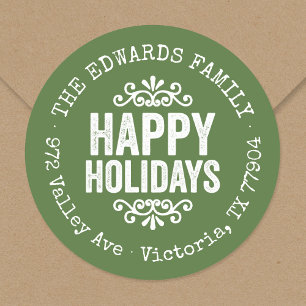 Rustikales Green Holiday Circle Rücksendeaufkleber Runder Aufkleber