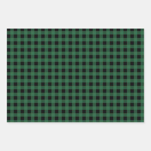 Rustikales Green Kariert Buffalo Karo Mixed Patter Geschenkpapier Set (Vorderseite 2)