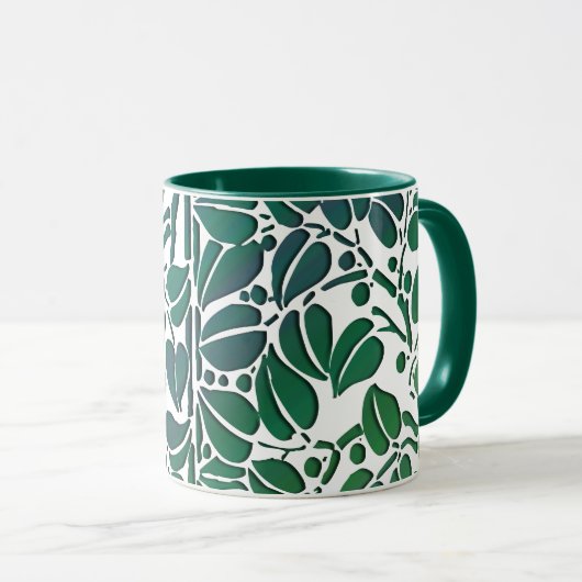Rustikales Green Scrolling Blätter Kaffee Tasse (VorderseiteRechts)