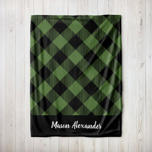 Rustikales Green und Black Buffalo Karo Monogram Fleecedecke