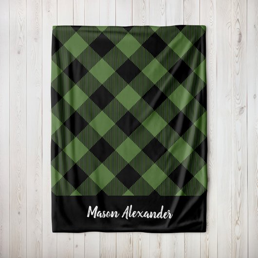 Rustikales Green und Black Buffalo Karo Monogram Fleecedecke