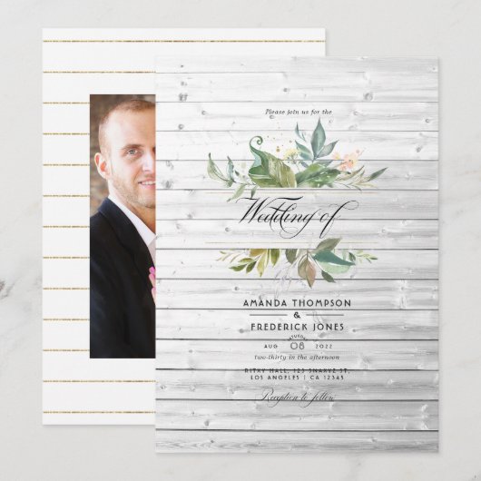 Rustikales Greenery Country Barn Wedding Foto Einladung (Vorne/Hinten)